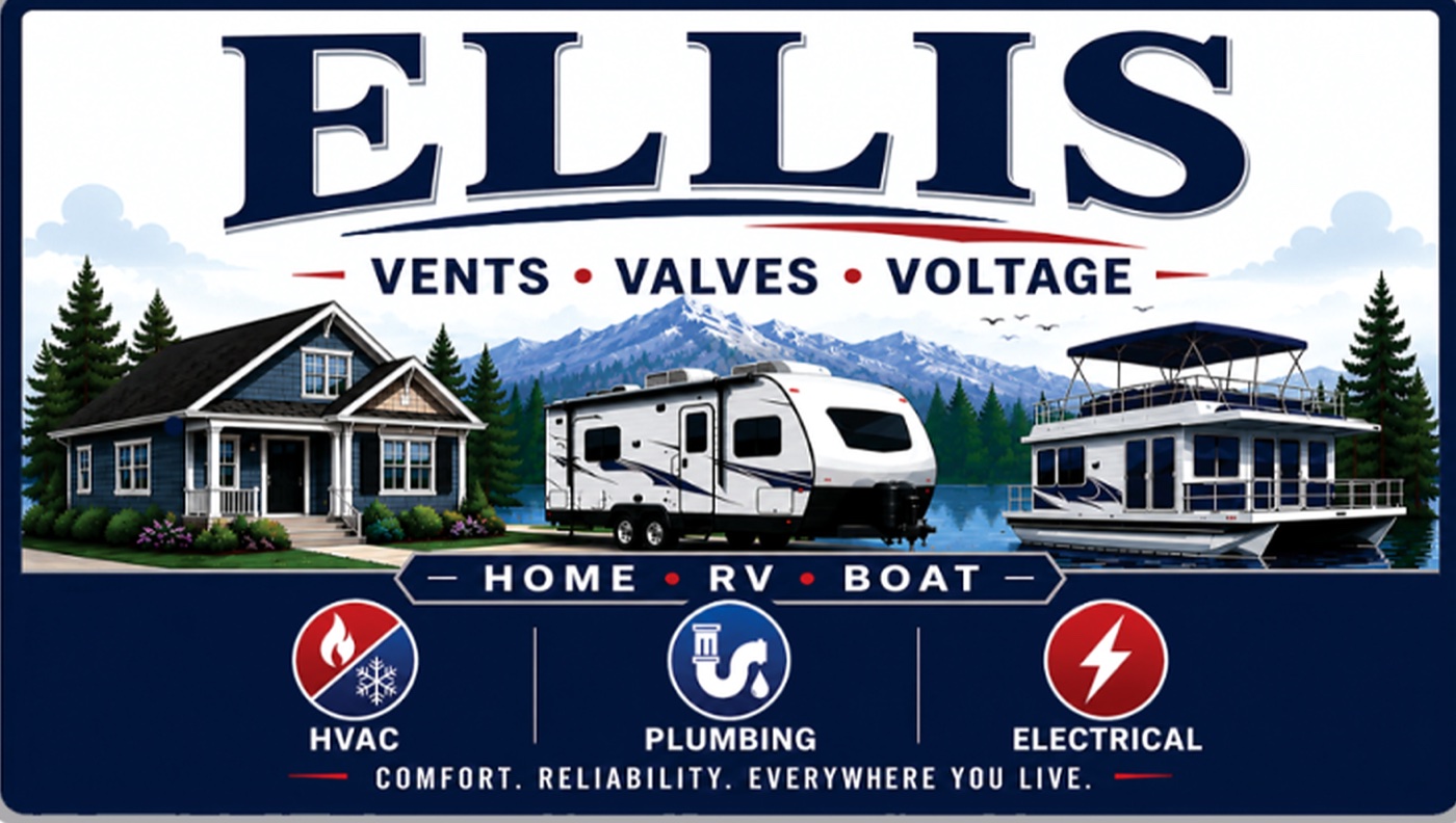 Ellis Vents Valves Voltage business card, front